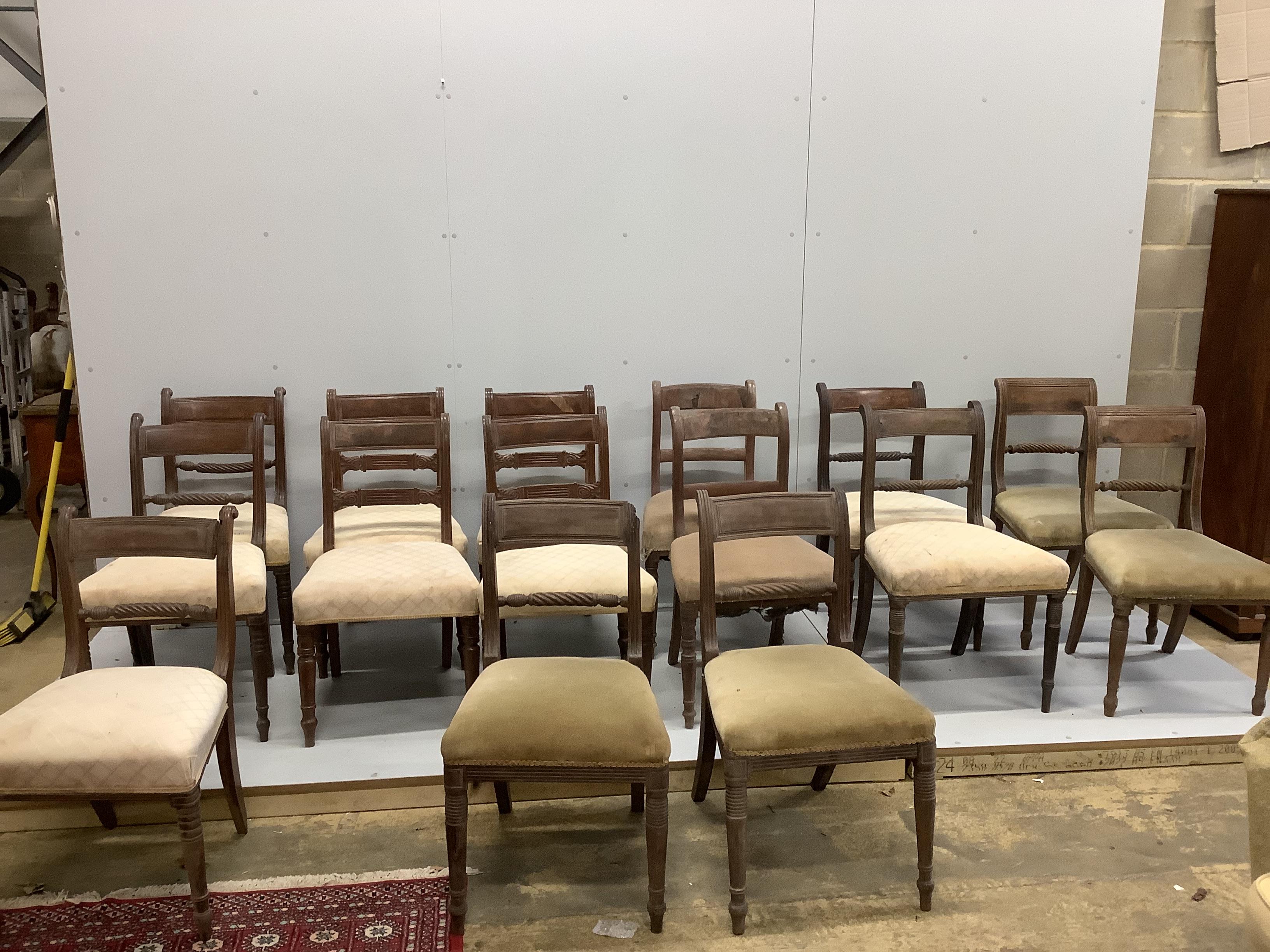 Fifteen various Regency mahogany dining chairs (some a.f.)